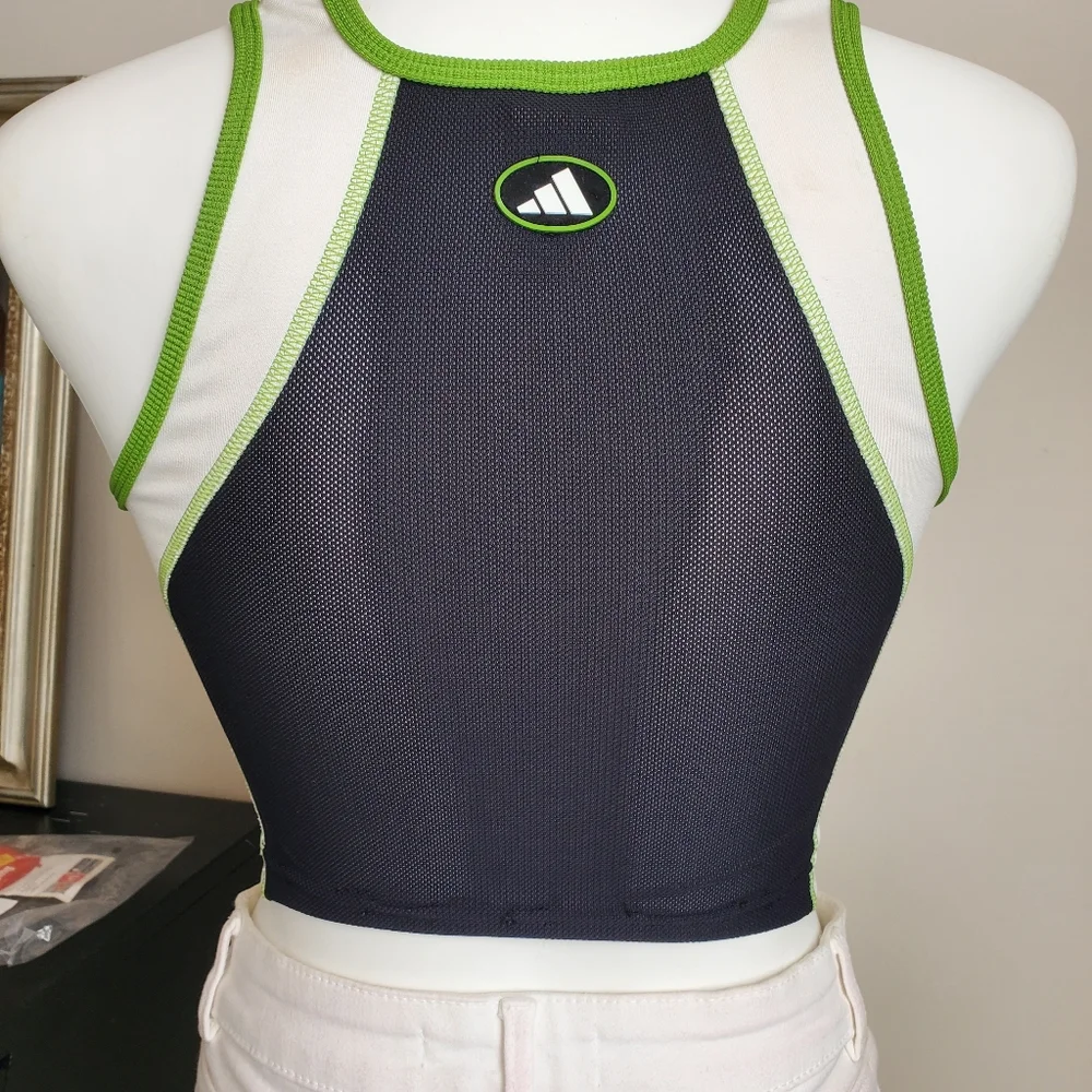 Vintage Adidas sports top, black/green/white, seize M - Picture 3 of 5